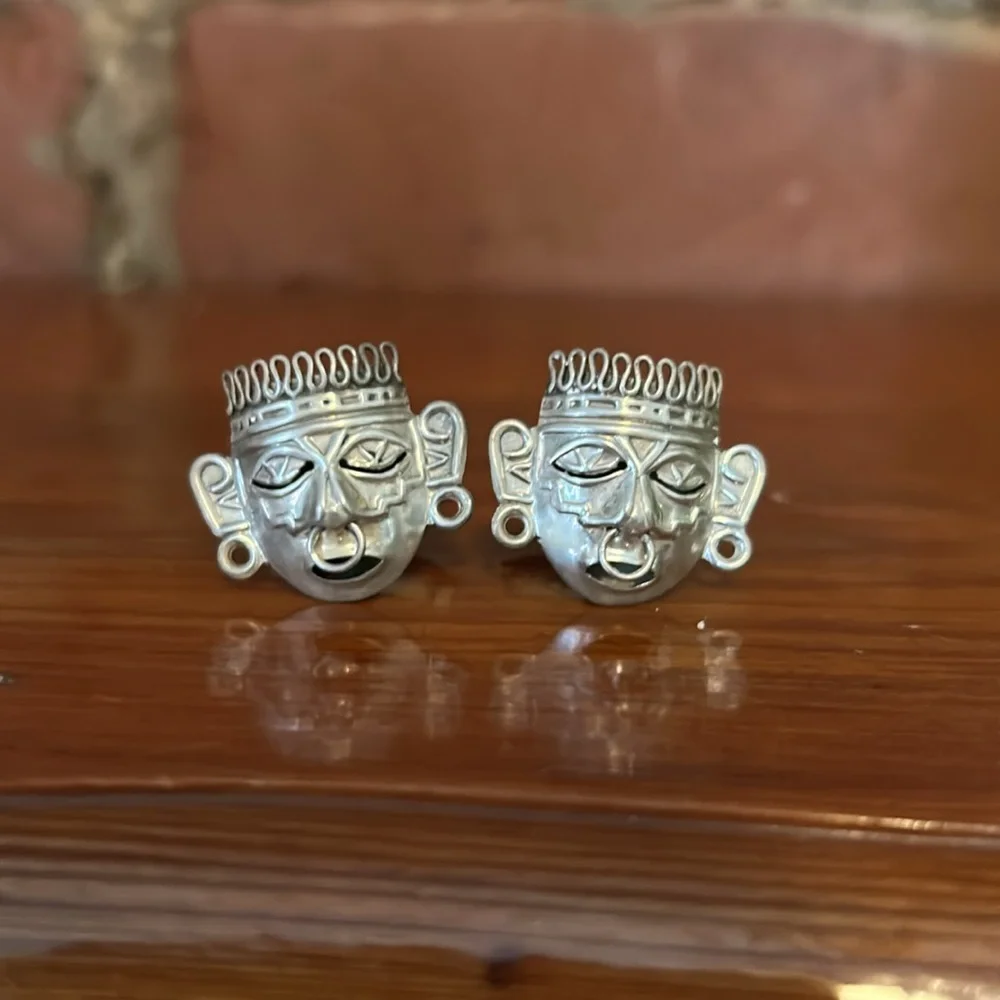 Vintage Silver Mexican Aztec Mayan Warrior Cufflinks